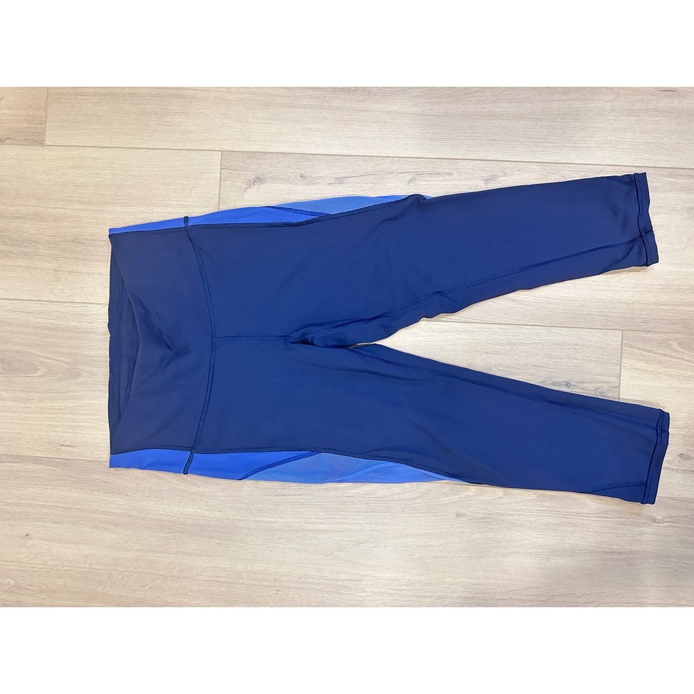 Lululemon Blue Mesh Panel High Rise Crop Leggings Size 10 Training Tights